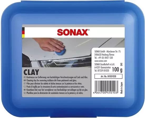 Синя глина для очищення лакофарбових поверхонь і скла SONAX Clay 112 г 450105 фото