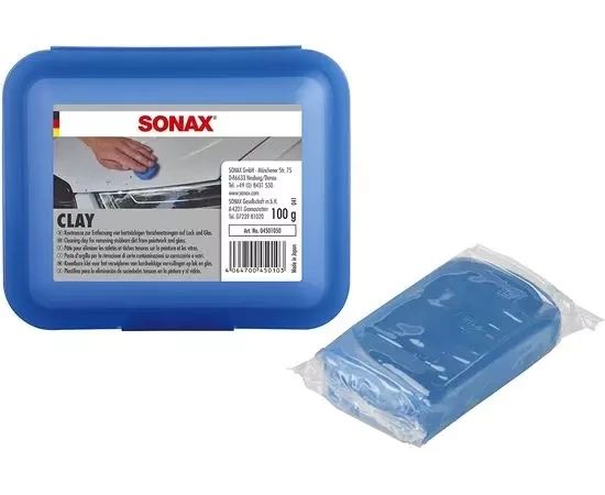 Синя глина для очищення лакофарбових поверхонь і скла SONAX Clay 112 г 450105 фото